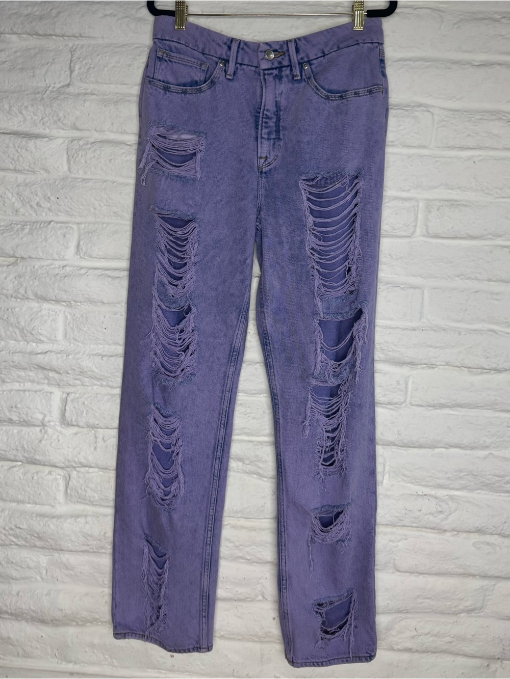 Good American Purple Distressed Straight-Leg Jeans